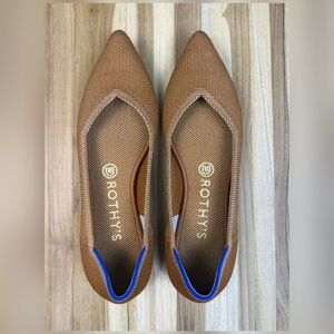 Rothy's Brown Pointed-Toe Knit Flats with Blue Heel Trim